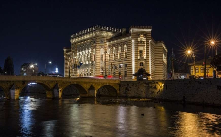 The Sarajevo City Hall at night
