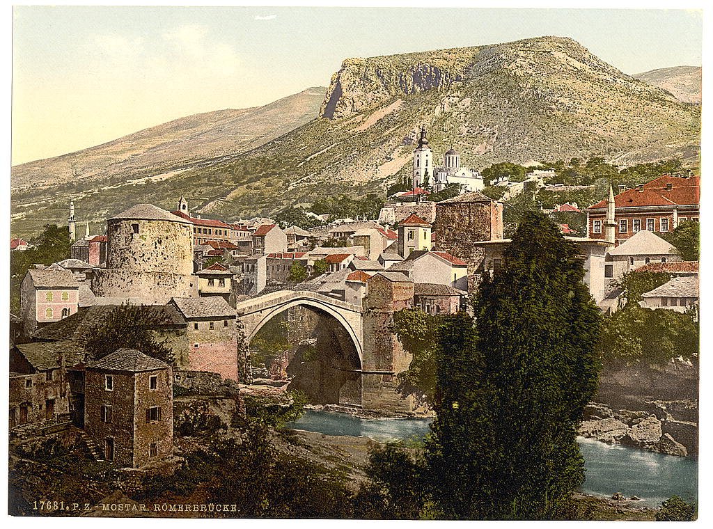 Mostar old bridge in 1900